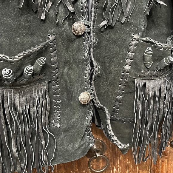 Western Fringed Suede Leather Native Beaded Jacket Size XL - Picture 8 of 13